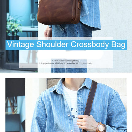 Classic Shoulder Bag for Men, Crazy Horse Leather Crossbody Bag, Small Business Messenger Bag, Fashion Handbag