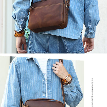Classic Shoulder Bag for Men, Crazy Horse Leather Crossbody Bag, Small Business Messenger Bag, Fashion Handbag