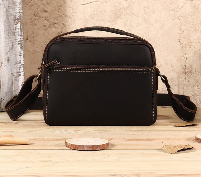 Classic Shoulder Bag for Men, Crazy Horse Leather Crossbody Bag, Small Business Messenger Bag, Fashion Handbag