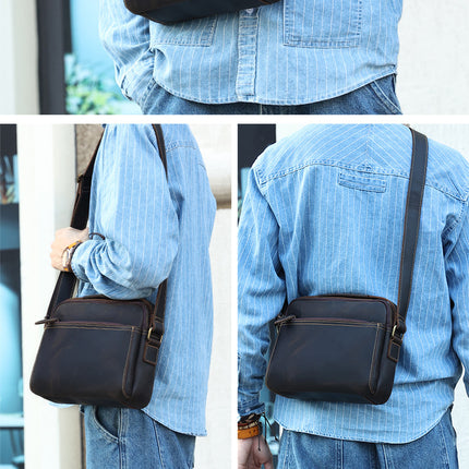 Classic Shoulder Bag for Men, Crazy Horse Leather Crossbody Bag, Small Business Messenger Bag, Fashion Handbag