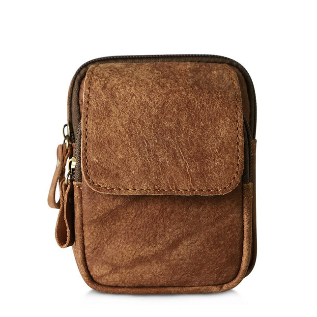 Vintage Fashion Leather Men's Waist Pack Outdoor Casual Multifunctional Men's Bag Cell Phone Small Waist Pack Zipper Vertical Waist Bag
