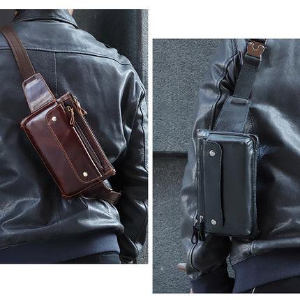 Chest Bag Genuine Leather Men Shoulder Messenger Belt Bags Casual Waist Packs Fanny Pack for Phone Pouch Travel Vintage