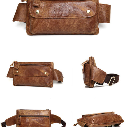 Chest Bag Genuine Leather Men Shoulder Messenger Belt Bags Casual Waist Packs Fanny Pack for Phone Pouch Travel Vintage