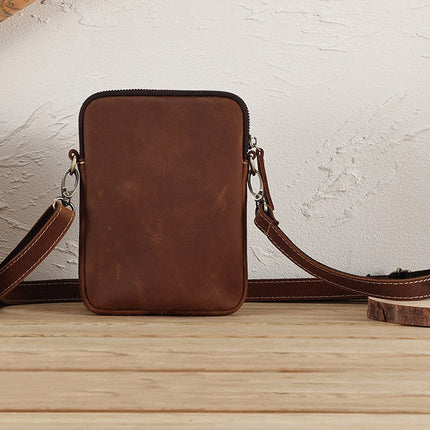 Sac à bandoulière en cuir véritable, sac de voyage pour hommes, sac d'affaires pour hommes, sac à bandoulière rétro en cuir de cheval fou, loisirs de plein air