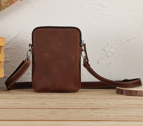 Sac à bandoulière en cuir véritable, sac de voyage pour hommes, sac d'affaires pour hommes, sac à bandoulière rétro en cuir de cheval fou, loisirs de plein air