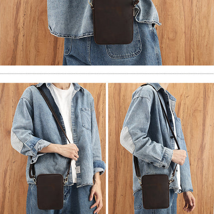 Sac à bandoulière en cuir véritable, sac de voyage pour hommes, sac d'affaires pour hommes, sac à bandoulière rétro en cuir de cheval fou, loisirs de plein air