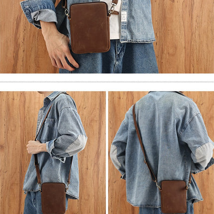 Sac à bandoulière en cuir véritable, sac de voyage pour hommes, sac d'affaires pour hommes, sac à bandoulière rétro en cuir de cheval fou, loisirs de plein air