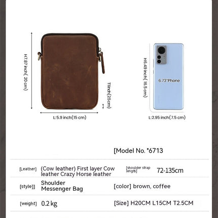 Sac à bandoulière en cuir véritable, sac de voyage pour hommes, sac d'affaires pour hommes, sac à bandoulière rétro en cuir de cheval fou, loisirs de plein air