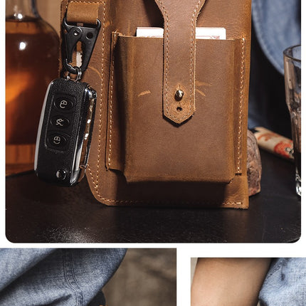 Cell Phone Belt Buckle Leather Pouch, Vertical Cell Phone Waist Bag, Universal PU Leather Men's Cell Phone Holder Cell Phone Waist Bag