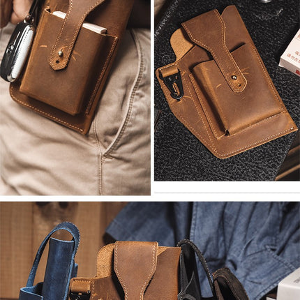 Cell Phone Belt Buckle Leather Pouch, Vertical Cell Phone Waist Bag, Universal PU Leather Men's Cell Phone Holder Cell Phone Waist Bag