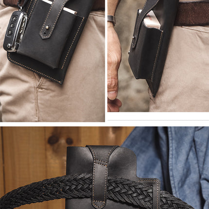 Cell Phone Belt Buckle Leather Pouch, Vertical Cell Phone Waist Bag, Universal PU Leather Men's Cell Phone Holder Cell Phone Waist Bag