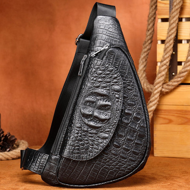 Genuine leather backpack men's crossbody bag multi-pocket chest bag leisure backpack shoulder bag soft leather triangle bag