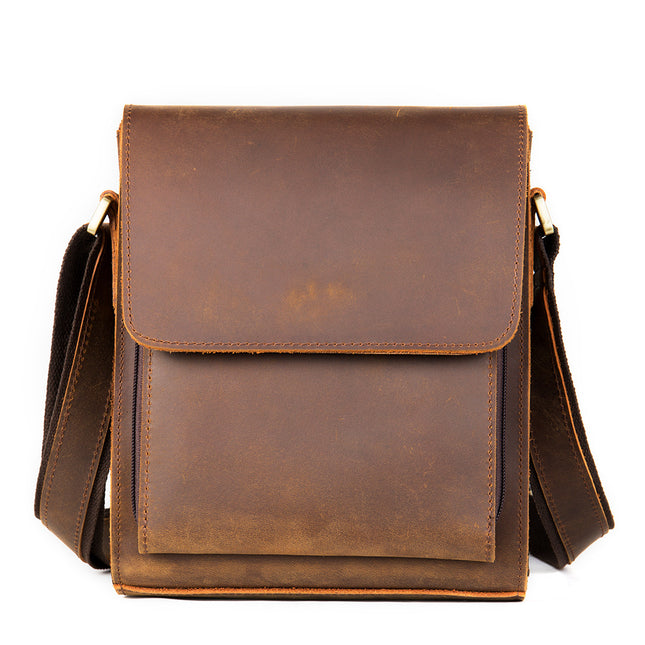 Vintage Flap Shoulder Bag, Leather Messenger Bag. Crazy horse leather ipad crossbody bag, rugged leather casual backpack
