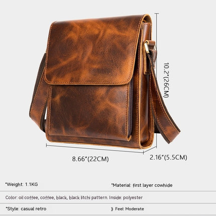sac à bandoulière à rabat vintage, sac messager en cuir. Sac à bandoulière pour iPad en cuir Crazy Horse, sac à dos décontracté en cuir robuste
