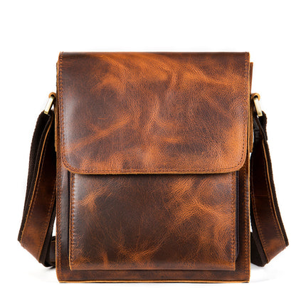sac à bandoulière à rabat vintage, sac messager en cuir. Sac à bandoulière pour iPad en cuir Crazy Horse, sac à dos décontracté en cuir robuste