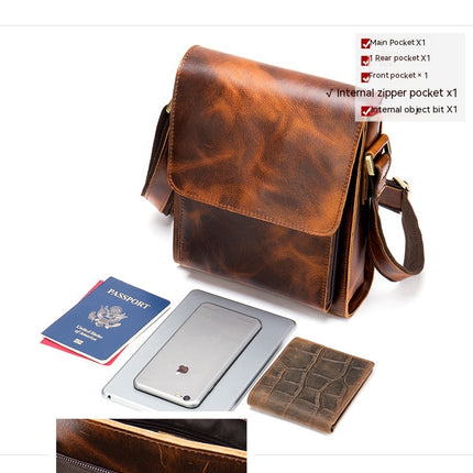 sac à bandoulière à rabat vintage, sac messager en cuir. Sac à bandoulière pour iPad en cuir Crazy Horse, sac à dos décontracté en cuir robuste