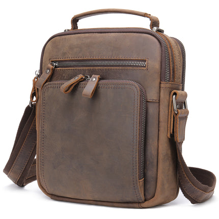 sac à bandoulière à rabat vintage, sac messager en cuir. Sac à bandoulière pour iPad en cuir Crazy Horse, sac à dos décontracté en cuir robuste