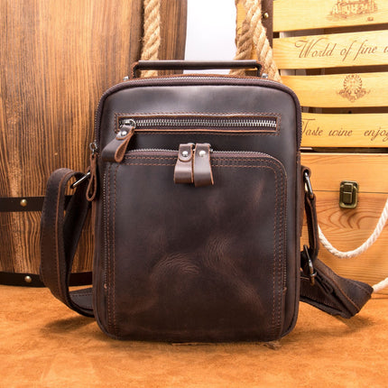 sac à bandoulière à rabat vintage, sac messager en cuir. Sac à bandoulière pour iPad en cuir Crazy Horse, sac à dos décontracté en cuir robuste