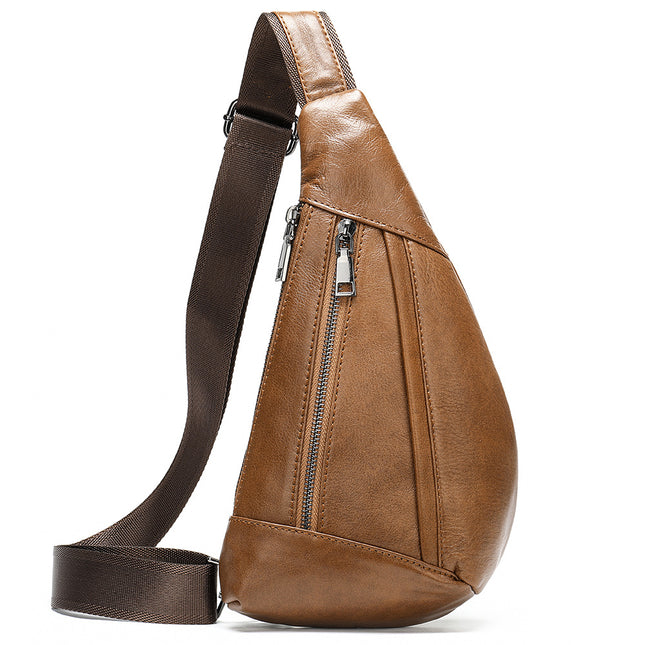 Mens Sling Bag Genuine Leather Crossbody Shoulder Chest Bag for Travel Gym Sport Hiking Outdoor Large Capacity Backpack