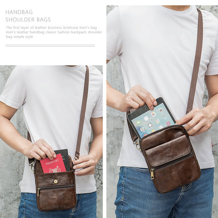 Leather Shoulder Messenger Handbag for Men Outdoor Travel Business Crossbody Bag Pack Phone Wallet Pouch Purse Pocket Casual Daypack
