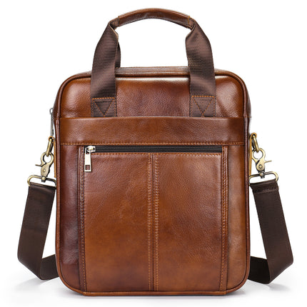 Sac pour hommes en cuir de vachette à couche de tête, porte-documents d'affaires à paragraphe vertical, sac à bandoulière en cuir pour ipad de 9.7 pouces