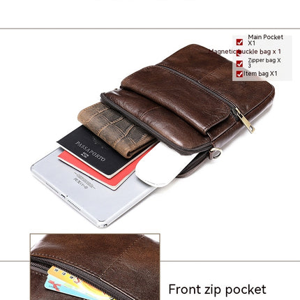 Leather Shoulder Messenger Handbag for Men Outdoor Travel Business Crossbody Bag Pack Phone Wallet Pouch Purse Pocket Casual Daypack