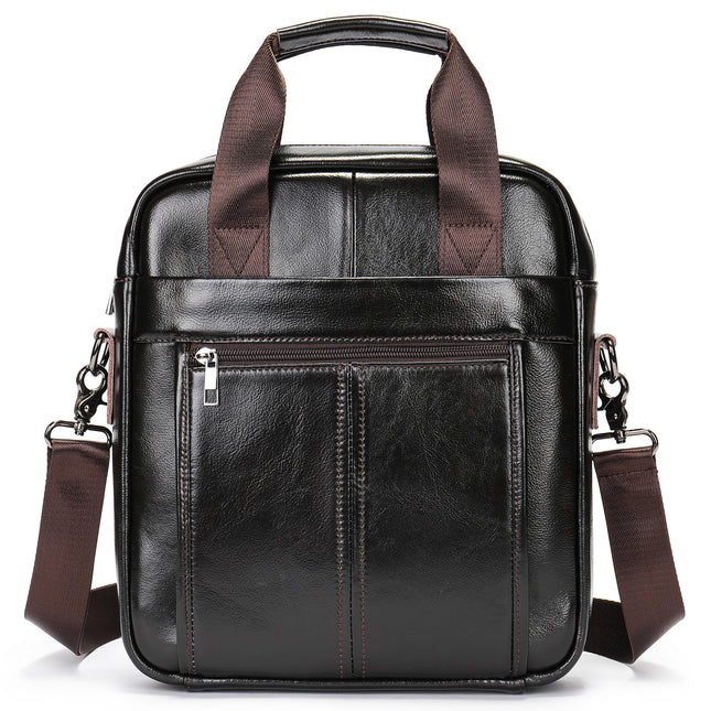Head layer cowhide men's bag, business vertical paragraph handheld briefcase 9.7 inch ipad leather shoulder satchel bag