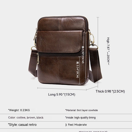 Leather Shoulder Messenger Handbag for Men Outdoor Travel Business Crossbody Bag Pack Phone Wallet Pouch Purse Pocket Casual Daypack