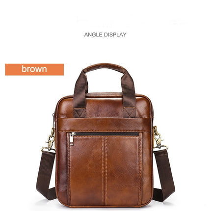 Sac pour hommes en cuir de vachette à couche de tête, porte-documents d'affaires à paragraphe vertical, sac à bandoulière en cuir pour ipad de 9.7 pouces