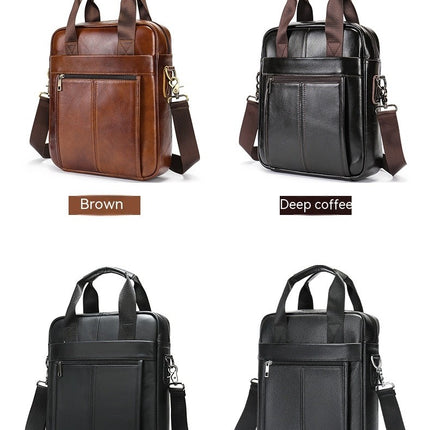 Sac pour hommes en cuir de vachette à couche de tête, porte-documents d'affaires à paragraphe vertical, sac à bandoulière en cuir pour ipad de 9.7 pouces