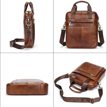 Sac pour hommes en cuir de vachette à couche de tête, porte-documents d'affaires à paragraphe vertical, sac à bandoulière en cuir pour ipad de 9.7 pouces