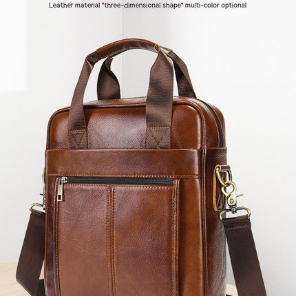Sac pour hommes en cuir de vachette à couche de tête, porte-documents d'affaires à paragraphe vertical, sac à bandoulière en cuir pour ipad de 9.7 pouces