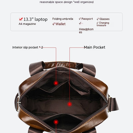 Sac pour hommes en cuir de vachette à couche de tête, porte-documents d'affaires à paragraphe vertical, sac à bandoulière en cuir pour ipad de 9.7 pouces