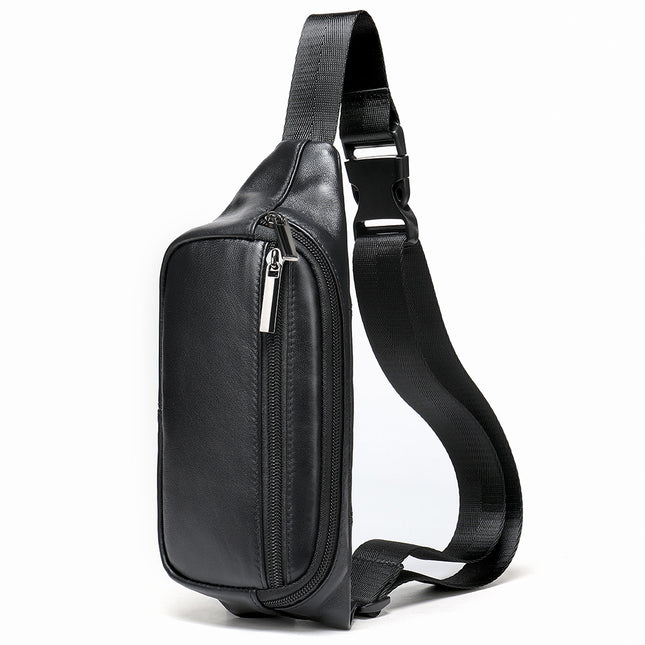 Men's Leather Waist Bag, Fashionable Hundred Leather Waterproof Crossbody Bag, Men's Chest Bag, Multifunctional Waist Bag