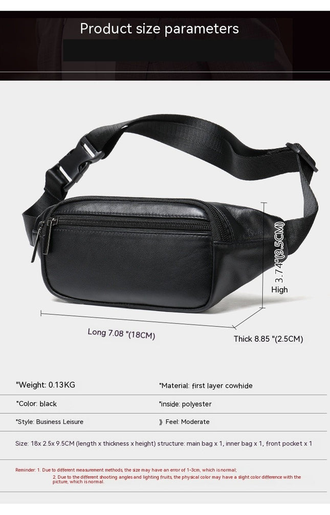 Men's Leather Waist Bag, Fashionable Hundred Leather Waterproof Crossbody Bag, Men's Chest Bag, Multifunctional Waist Bag