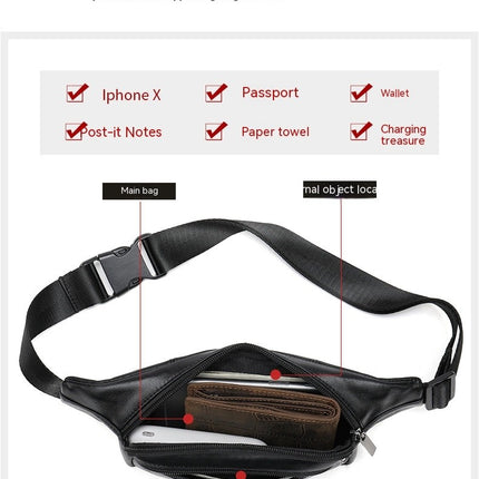 Sac de taille en cuir pour hommes, sac à bandoulière imperméable à la mode en cuir, sac de poitrine pour hommes, sac de taille multifonctionnel