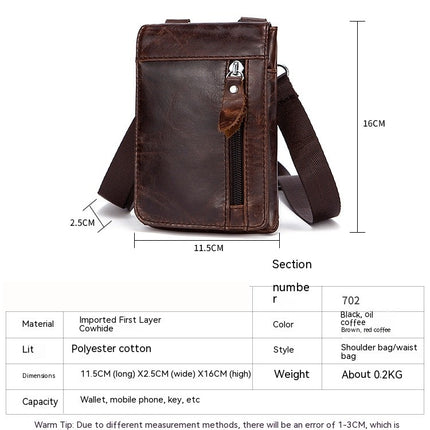 Sac de taille en cuir pour hommes, petit sac de téléphone portable, sac de taille à bandoulière, sac de téléphone portable, couche de tête en cuir de vache vintage, sac de taille pour hommes