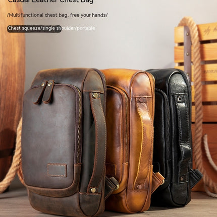 Sac à bandoulière sac à bandoulière sac de poitrine antivol imperméable extérieur pour hommes randonnée équitation sac à dos couche de tête sac de poitrine en cuir de vachette