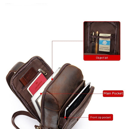 Sac à bandoulière sac à bandoulière sac de poitrine antivol imperméable extérieur pour hommes randonnée équitation sac à dos couche de tête sac de poitrine en cuir de vachette