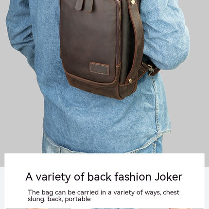 Sac à bandoulière sac à bandoulière sac de poitrine antivol imperméable extérieur pour hommes randonnée équitation sac à dos couche de tête sac de poitrine en cuir de vachette
