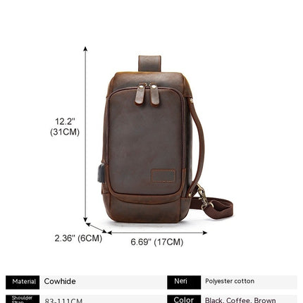 Sac à bandoulière sac à bandoulière sac de poitrine antivol imperméable extérieur pour hommes randonnée équitation sac à dos couche de tête sac de poitrine en cuir de vachette