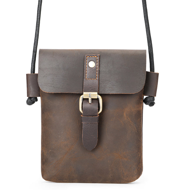 Men's Genuine Leather Small Crossbody Bag, Cell Phone Wallet Handbag, Travel Small Genuine Leather Shoulder Crossbody Bag