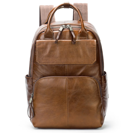 Men's shoulder bag leather schoolbag, large capacity leisure business travel computer bag, Jane backpack male