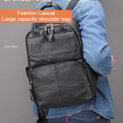 Men's shoulder bag leather schoolbag, large capacity leisure business travel computer bag, Jane backpack male
