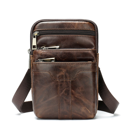 Sac pour hommes en cuir véritable, petit sac suspendu de ceinture de tenue décontractée de mode rétro, sac à bandoulière multifonctionnel en peau de vache, sac de ceinture pour hommes