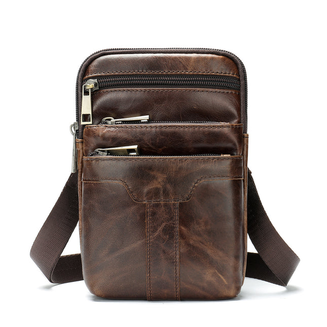 Genuine leather men's bag, retro fashion casual wear belt small hanging bag, multifunctional cowhide shoulder crossbody bag, men's belt bag