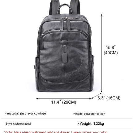 Men's shoulder bag leather schoolbag, large capacity leisure business travel computer bag, Jane backpack male