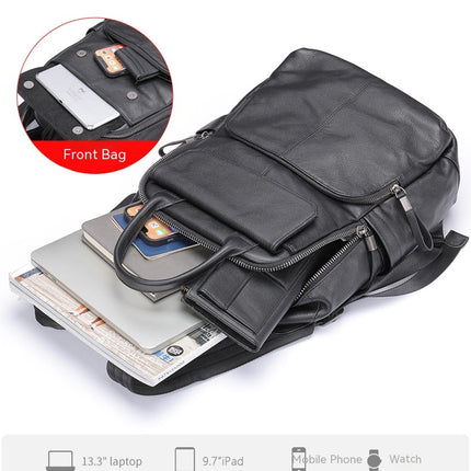 Men's shoulder bag leather schoolbag, large capacity leisure business travel computer bag, Jane backpack male