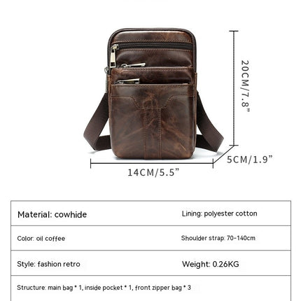 Sac pour hommes en cuir véritable, petit sac suspendu de ceinture de tenue décontractée de mode rétro, sac à bandoulière multifonctionnel en peau de vache, sac de ceinture pour hommes