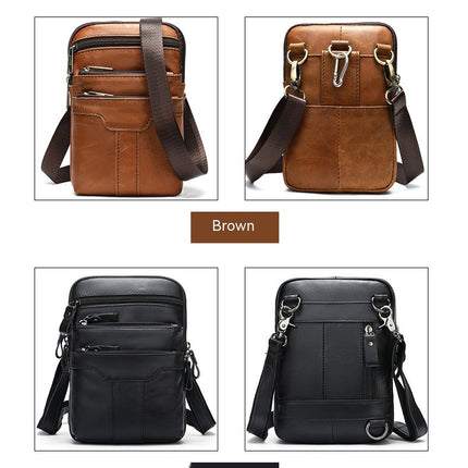 Sac pour hommes en cuir véritable, petit sac suspendu de ceinture de tenue décontractée de mode rétro, sac à bandoulière multifonctionnel en peau de vache, sac de ceinture pour hommes